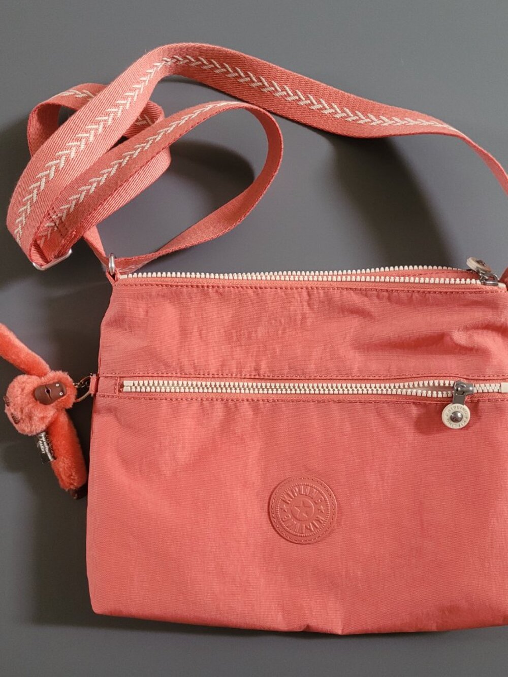 Kipling crossbody bag pink/peach/coral Two Zippered Pockets Adjustable Strap